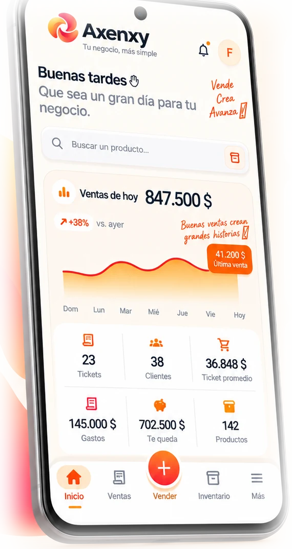 La pantalla de inicio de Axenxy con las ventas del día